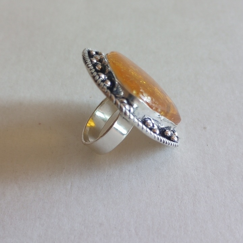 Sterling Silver Amber Huge Ring Size 7 925 Weight 14 Gr - Picture 6 of 8